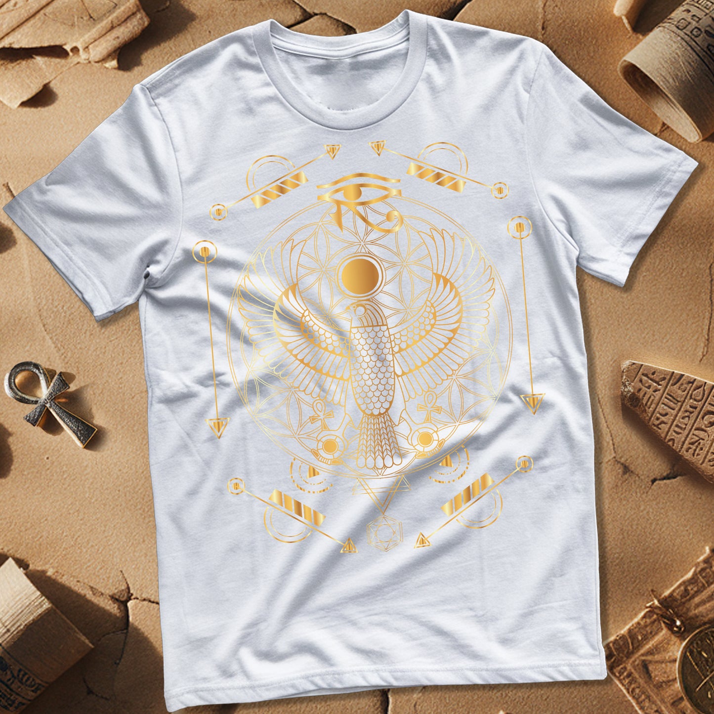 Falcon Flower Of Life Egypt T-Shirt