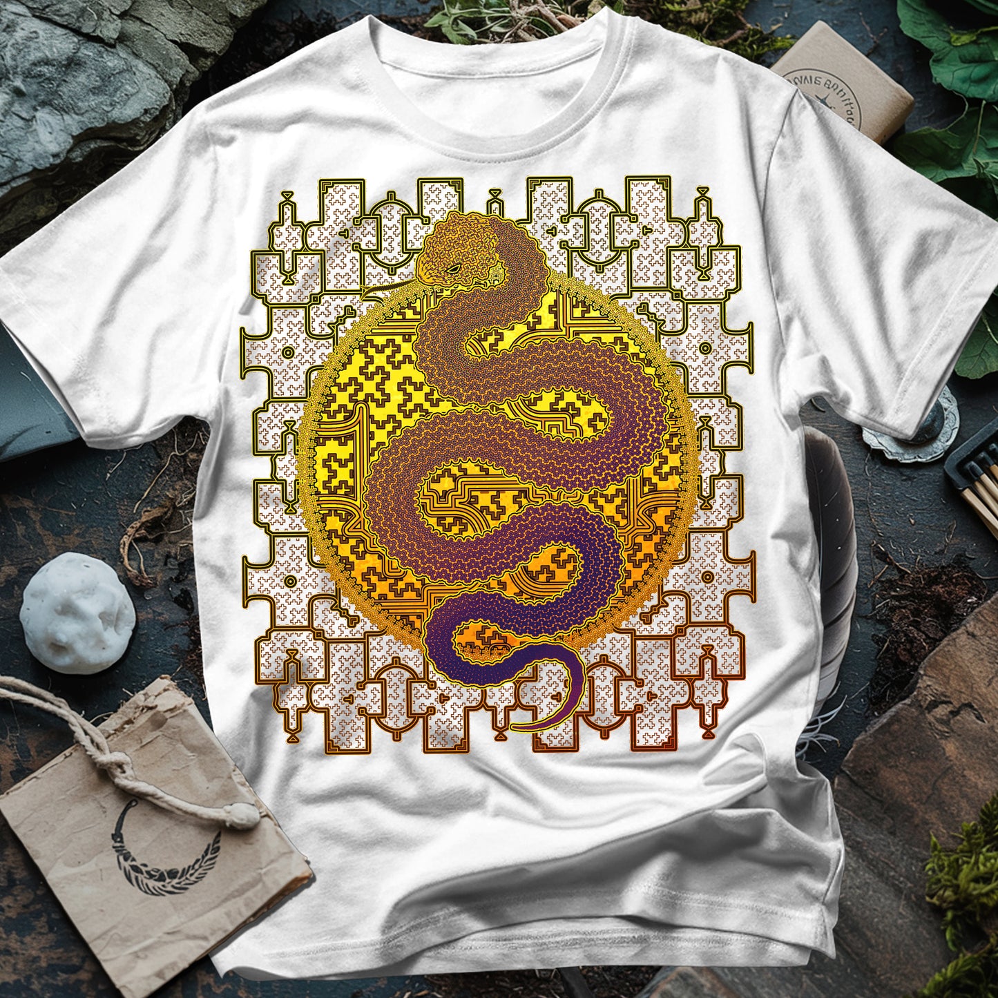 Shipibo Kene Cosmic Snake T-Shirt