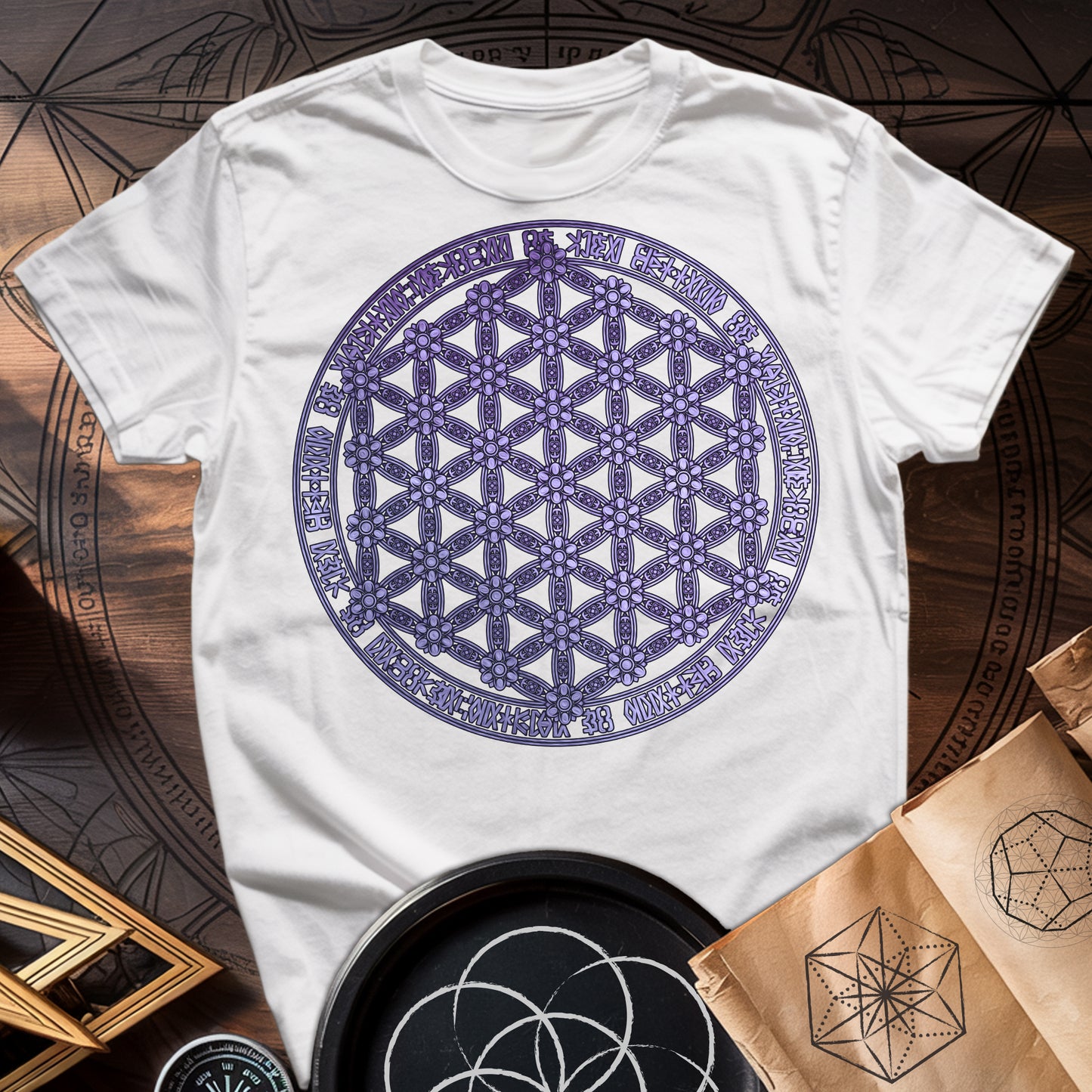 Purple Flower Of Life Foo Lion T-Shirt