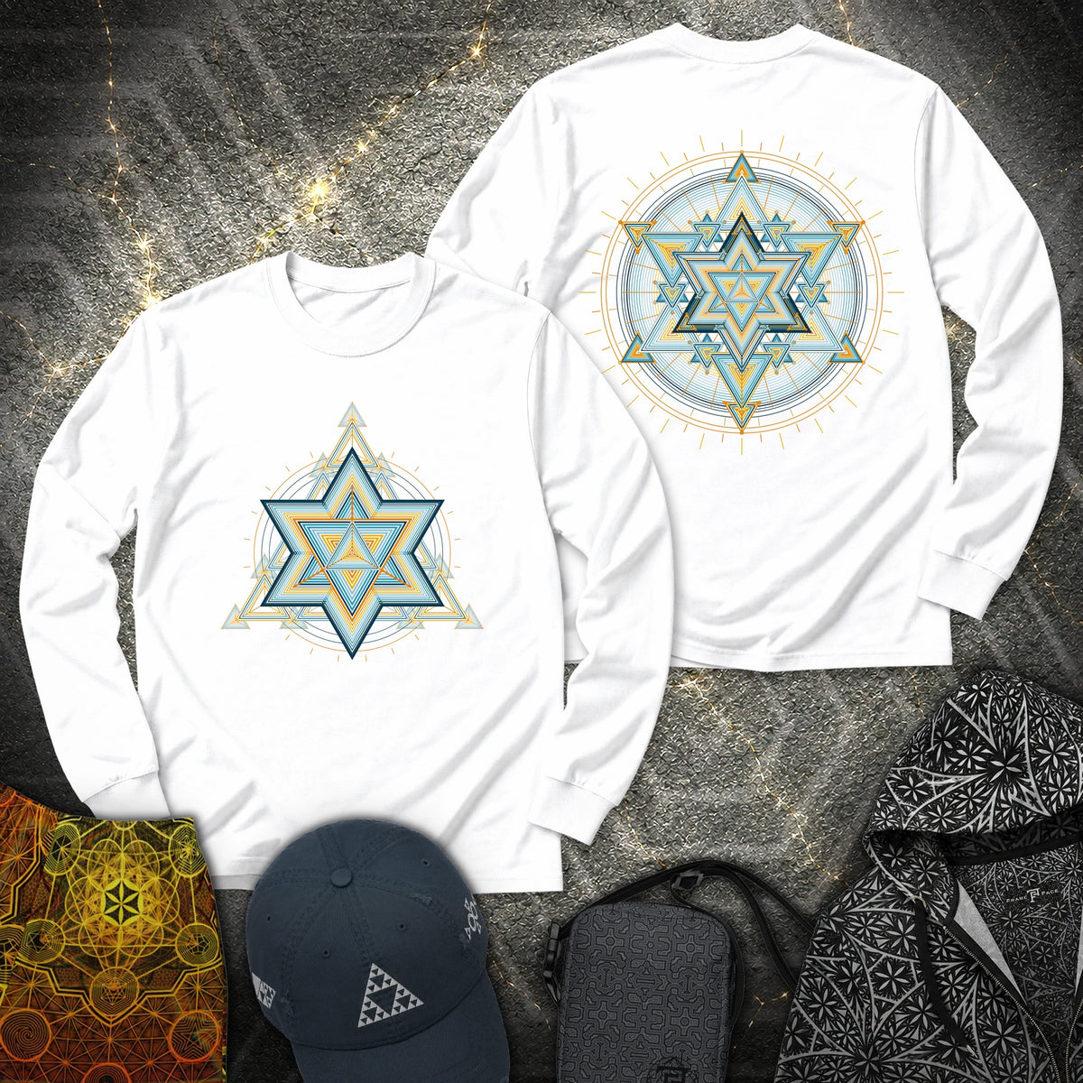 Merkaba Light Matrix 2 Sided - Merkaba Light Matrix 2 Sided Long Sleeve Shirt - White
