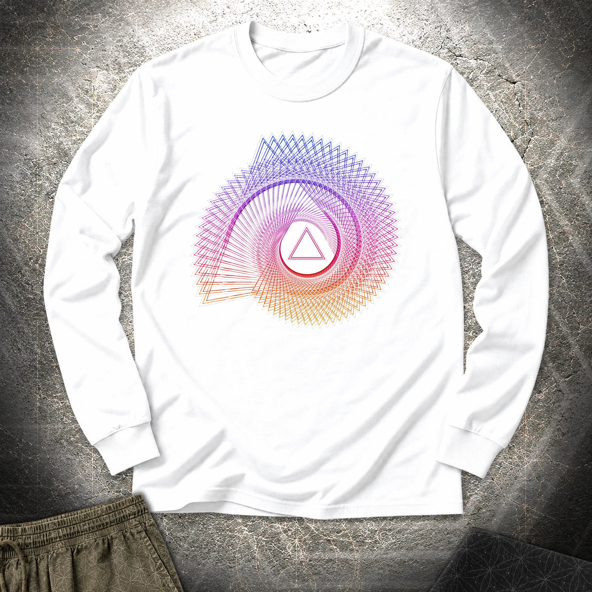 Spiralling Gradient Triangle - Spiralling Gradient Triangle Long Sleeve Shirt - White