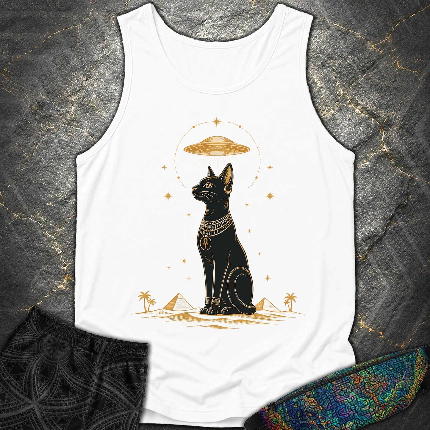 Celestial Cat Beneath the Starship - Celestial Cat Beneath the Starship Comfort Tank Top - White