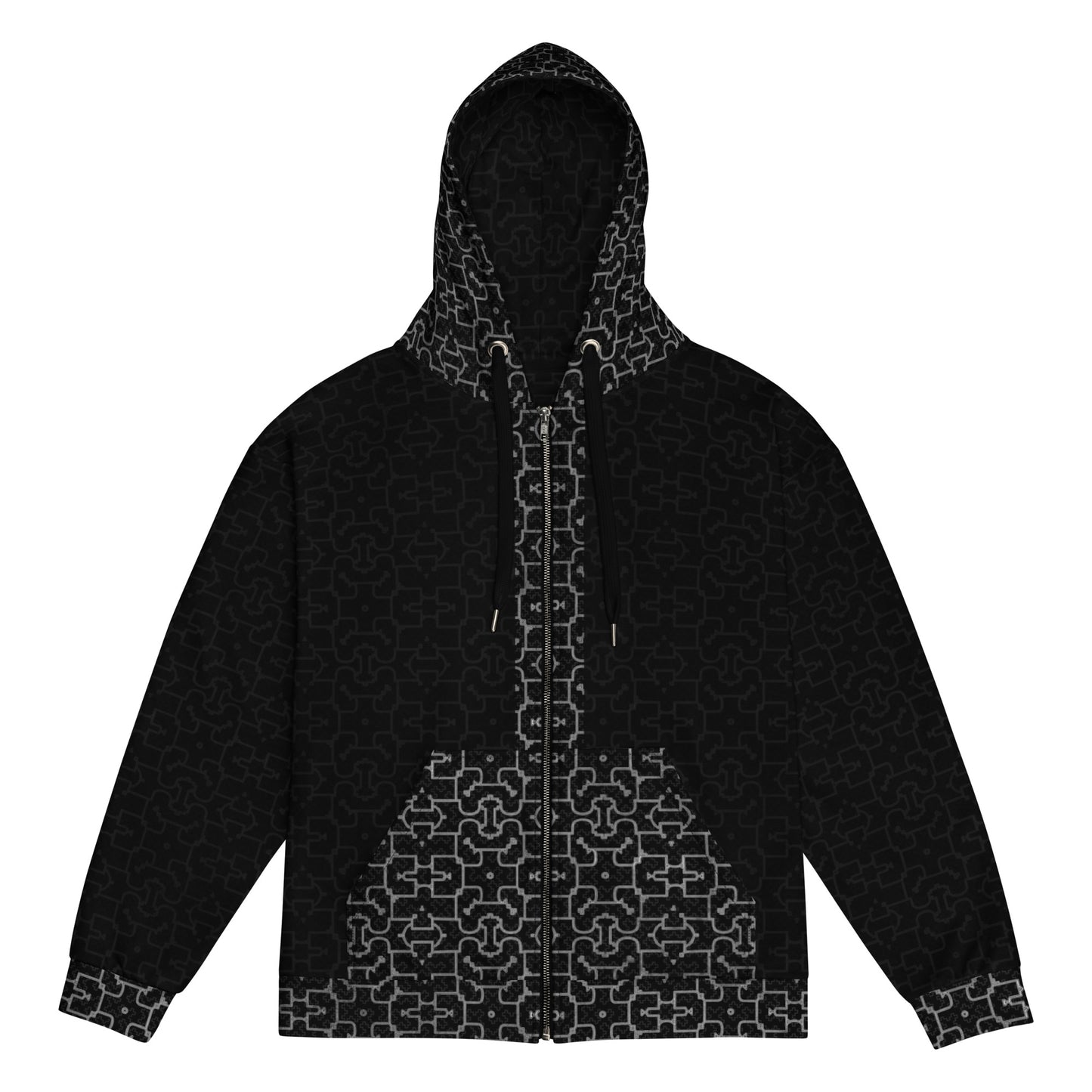 Shipibo Conibo Dark Recycled Polyester Unisex Zip hoodie