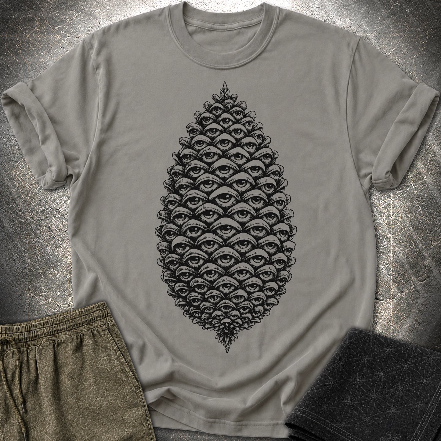 All Seeing Pinecone Black - All Seeing Pinecone Black T-Shirt - Charcoal