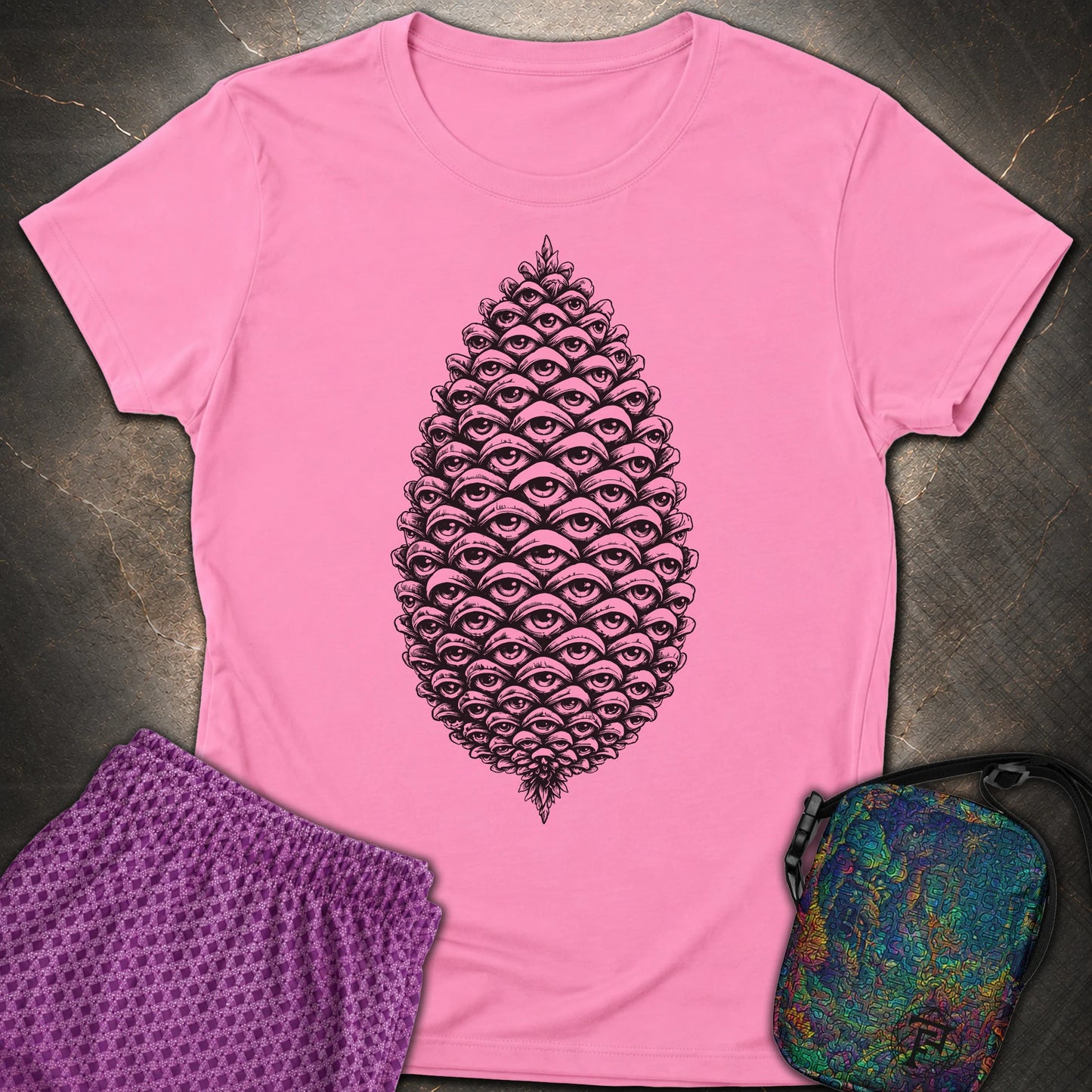 All Seeing Pinecone Black - All Seeing Pinecone Black Womens T-Shirt - Azalea