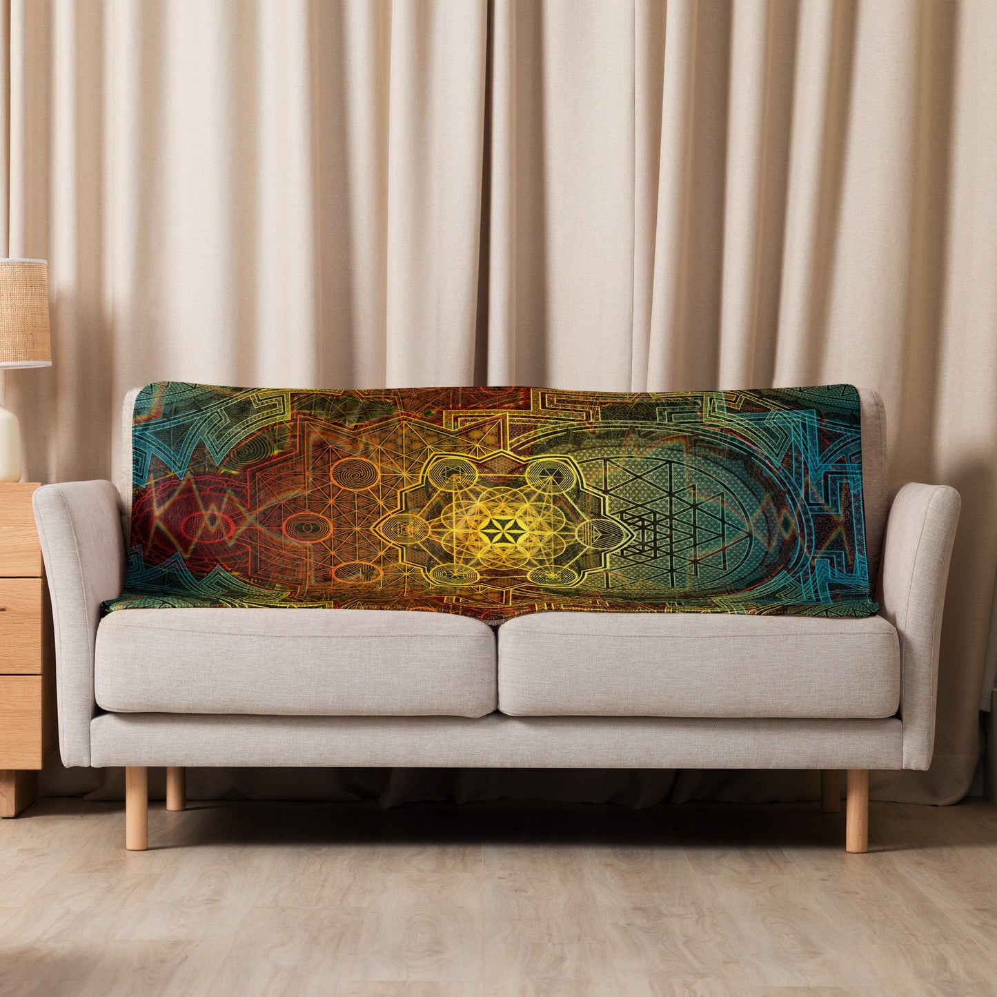 Sri Yantra | Sacred Geometry Patterns | Flower Of Life | Metatron's Cube Cover | Tree Of Life | Metaphysics Art | Psychedelic Sherpa blanket