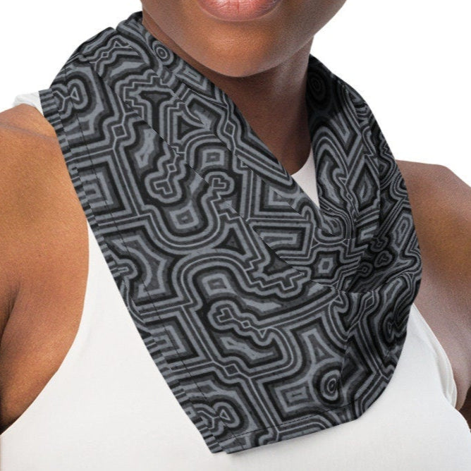 Shipibo Conibo Monochrome Pattern | Ayahuaska | Psychedelic Intricate Artwork | Sacred Geometry Clothing | All-over print bandana