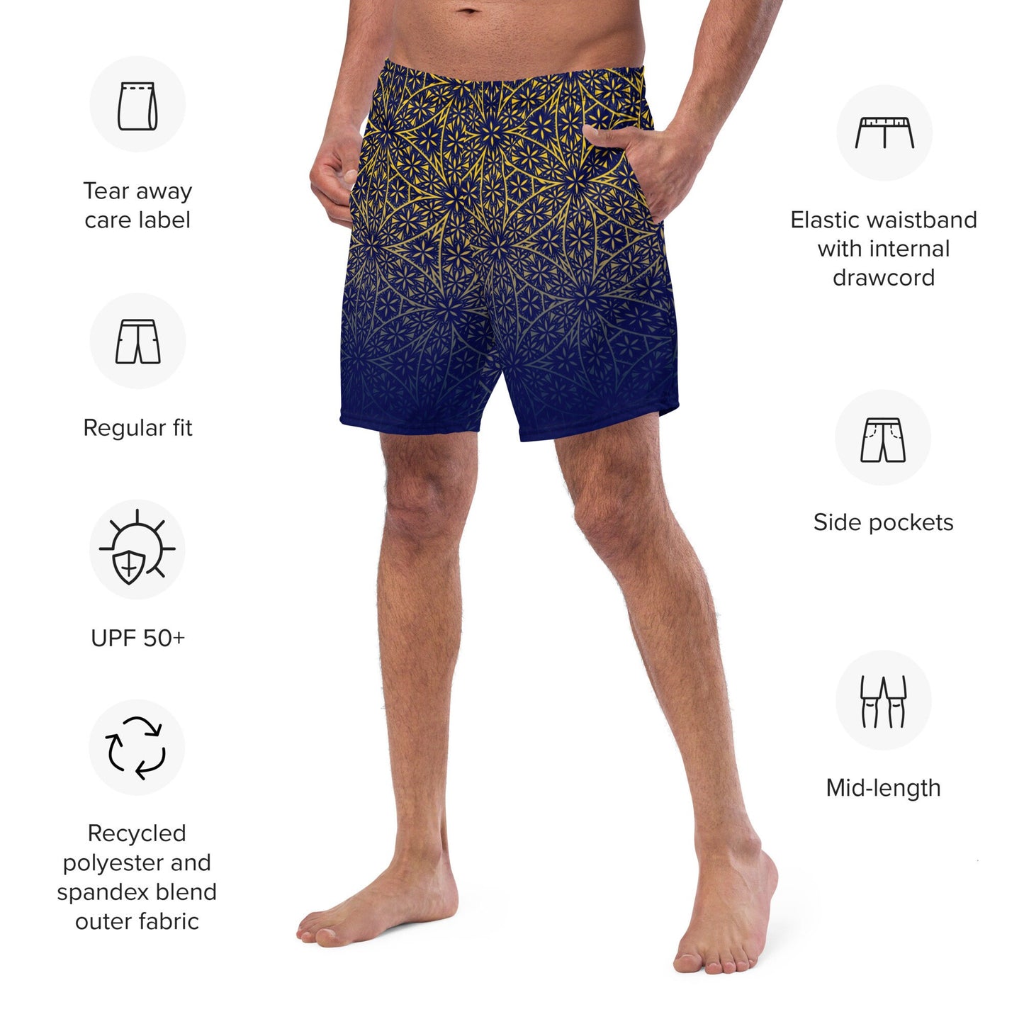 Flower Of Life Fractal Pattern | Sacred Geometry Swim Shorts | Intricate Psychedelic Geometric Pattern | Men's swim trunks