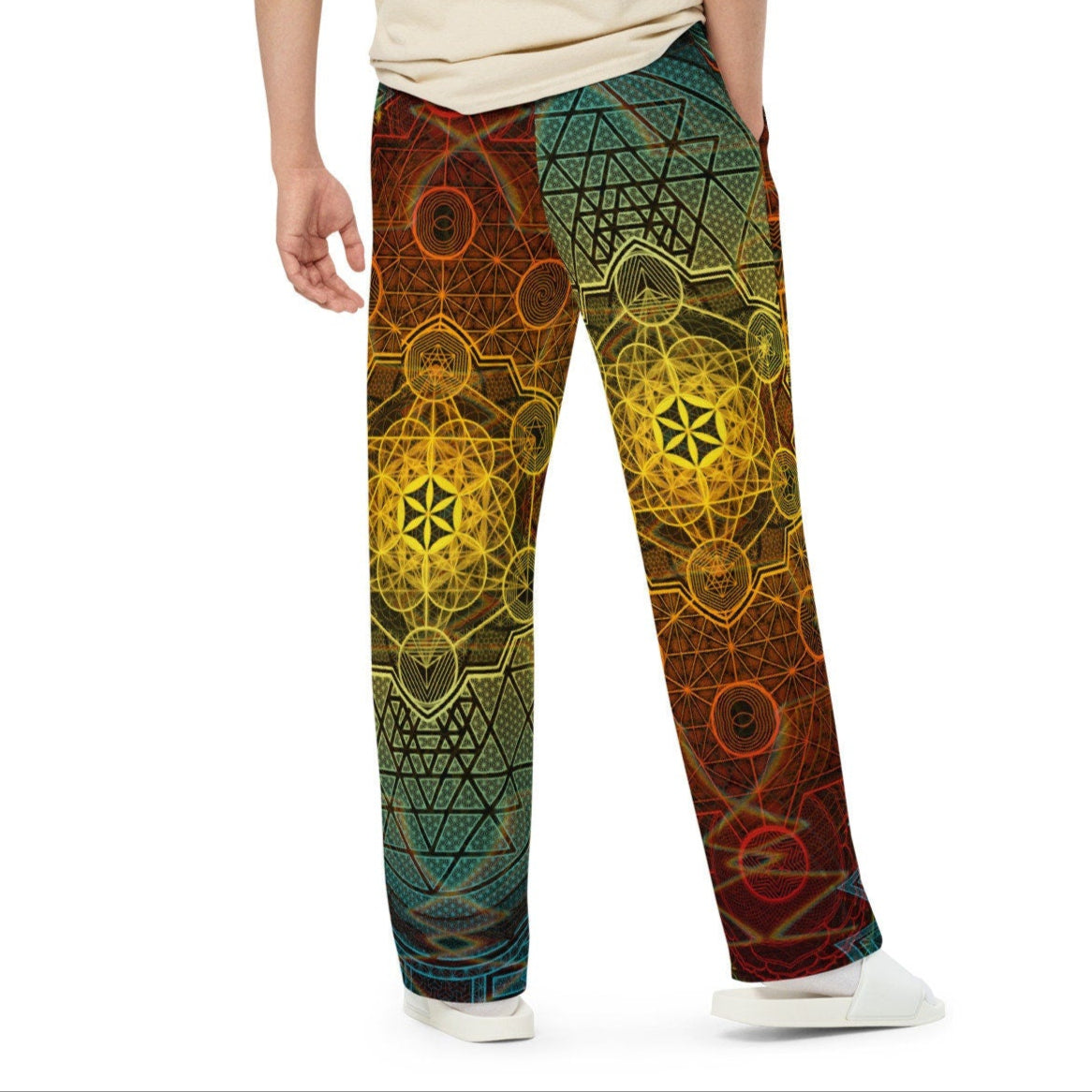 Sri Yantra | Sacred Geometry Patterns | Flower Of Life | Metatron's Cube Cover | Tree Of Life | Psychedelic | Unisex wide-leg pants