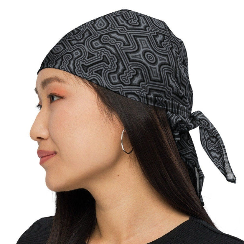 Shipibo Conibo Monochrome Pattern | Ayahuaska | Psychedelic Intricate Artwork | Sacred Geometry Clothing | All-over print bandana