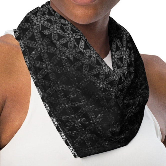 Flower Of Life | Sacred Geometry | Intricate Psychedelic Pattern | Distressed Silver Vintage | Festival Clothing | All-over print bandana