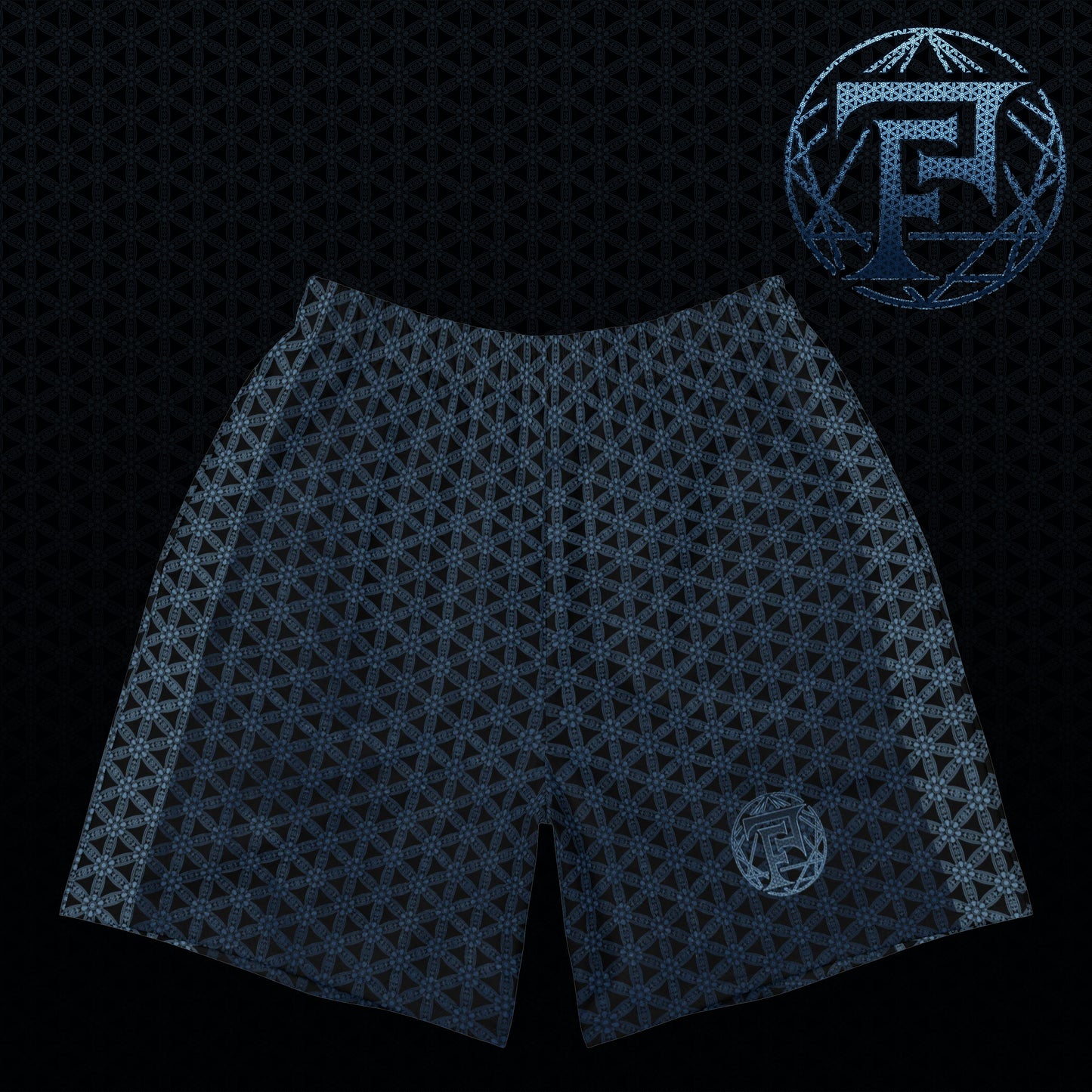 Flower Of Life | Sacred Geometry | Intricate Psychedelic Pattern | Gradient Blue | Festival Clothing | Men's Recycled Athletic Shorts