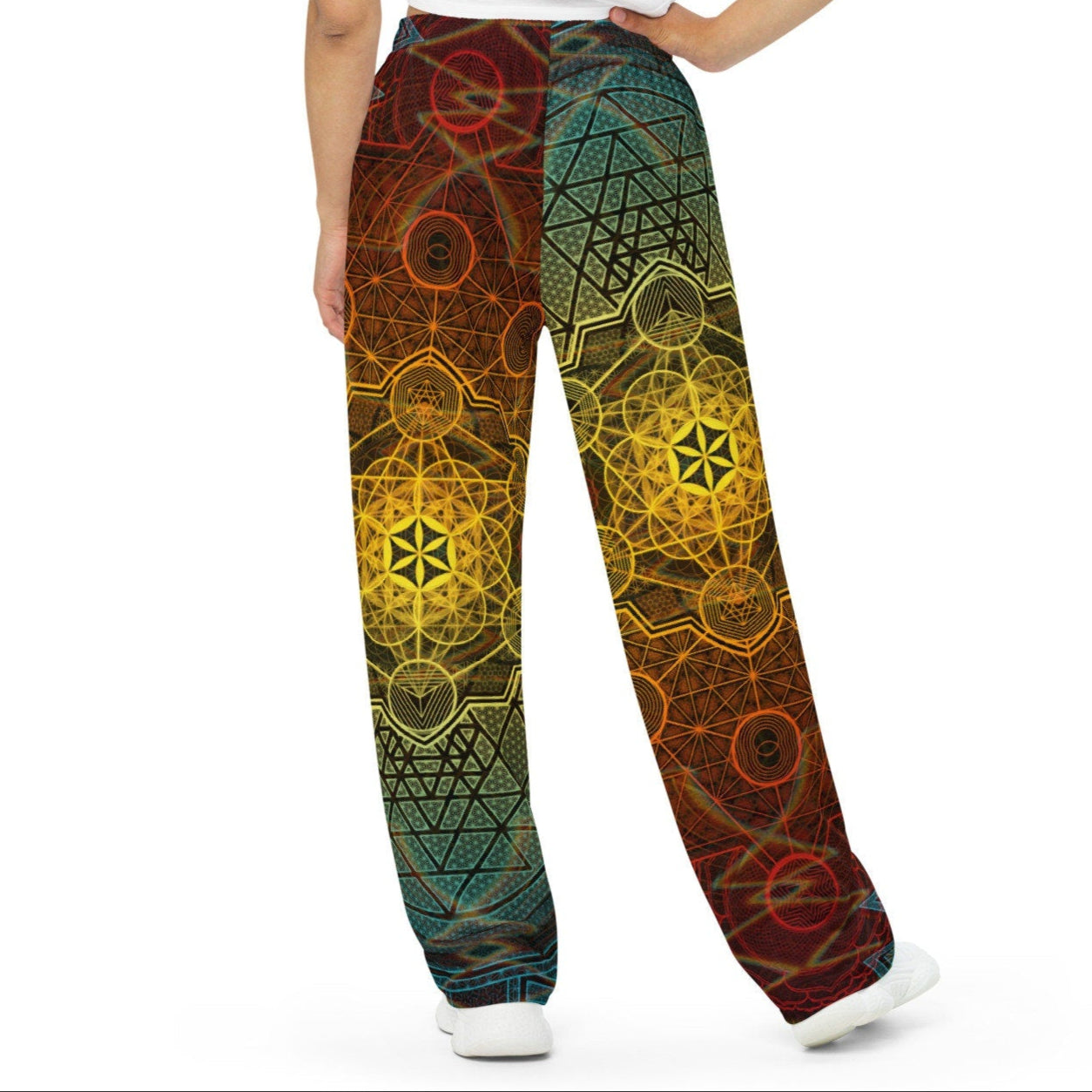 Sri Yantra | Sacred Geometry Patterns | Flower Of Life | Metatron's Cube Cover | Tree Of Life | Psychedelic | Unisex wide-leg pants