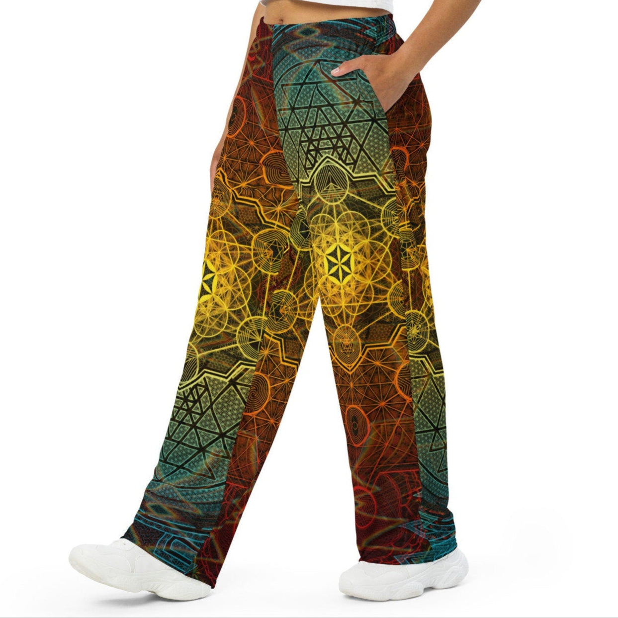 Sri Yantra | Sacred Geometry Patterns | Flower Of Life | Metatron's Cube Cover | Tree Of Life | Psychedelic | Unisex wide-leg pants