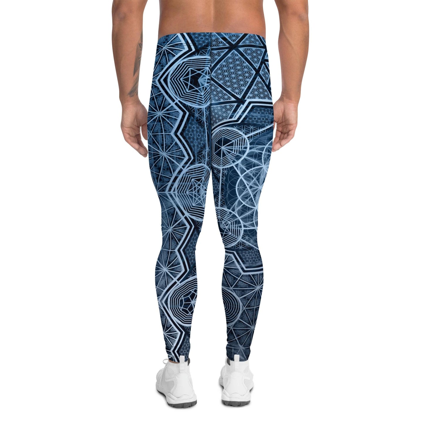 Sri Yantra | Blue Sacred Geometry Patterns | Flower Of Life | Metatrons Cube Clothing | Tree Of Life | Psychedelic Wear | Men's Leggings