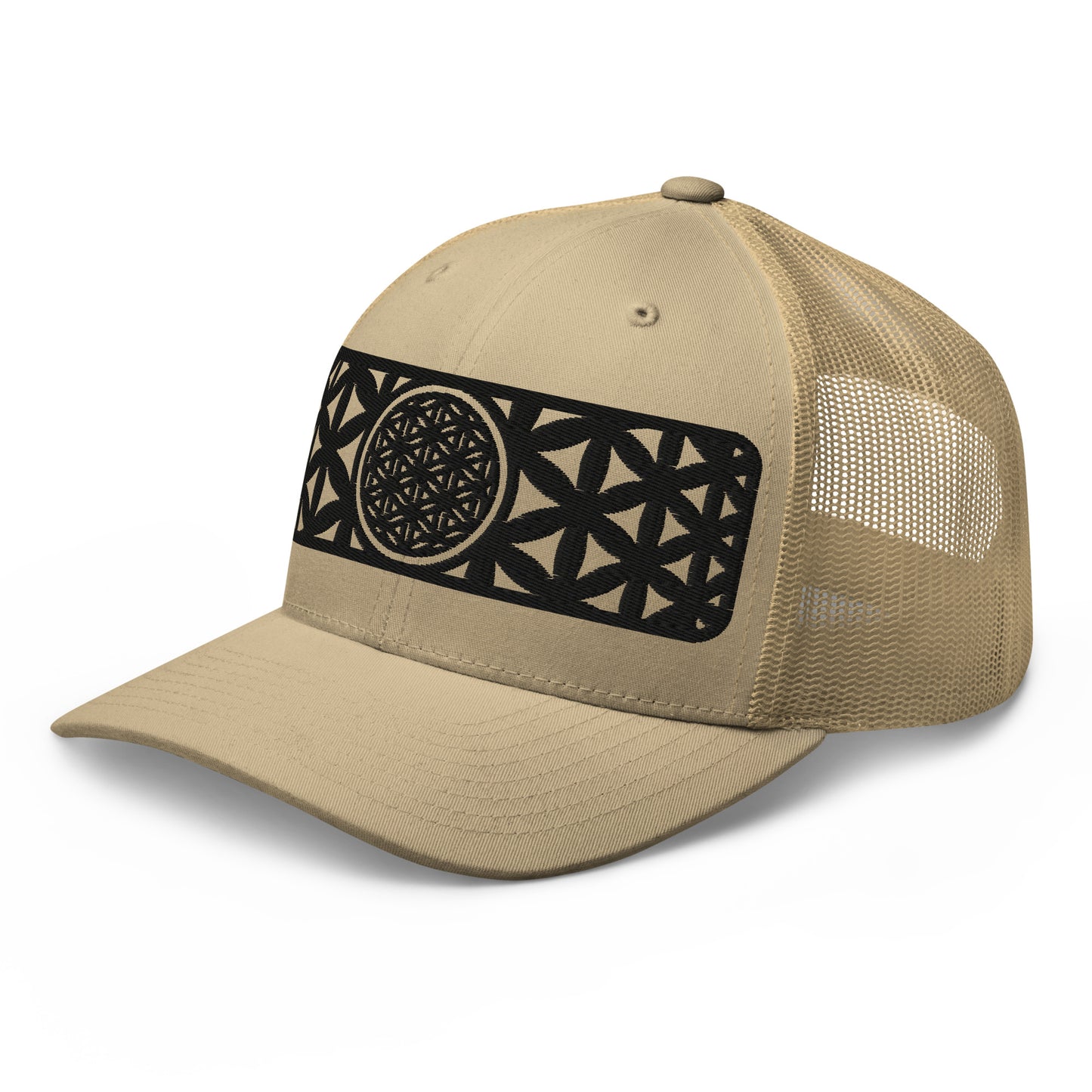 Black Flower Of Life Embroidered Trucker Cap