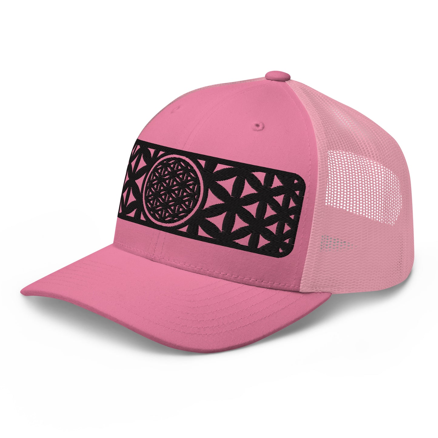Black Flower Of Life Embroidered Trucker Cap