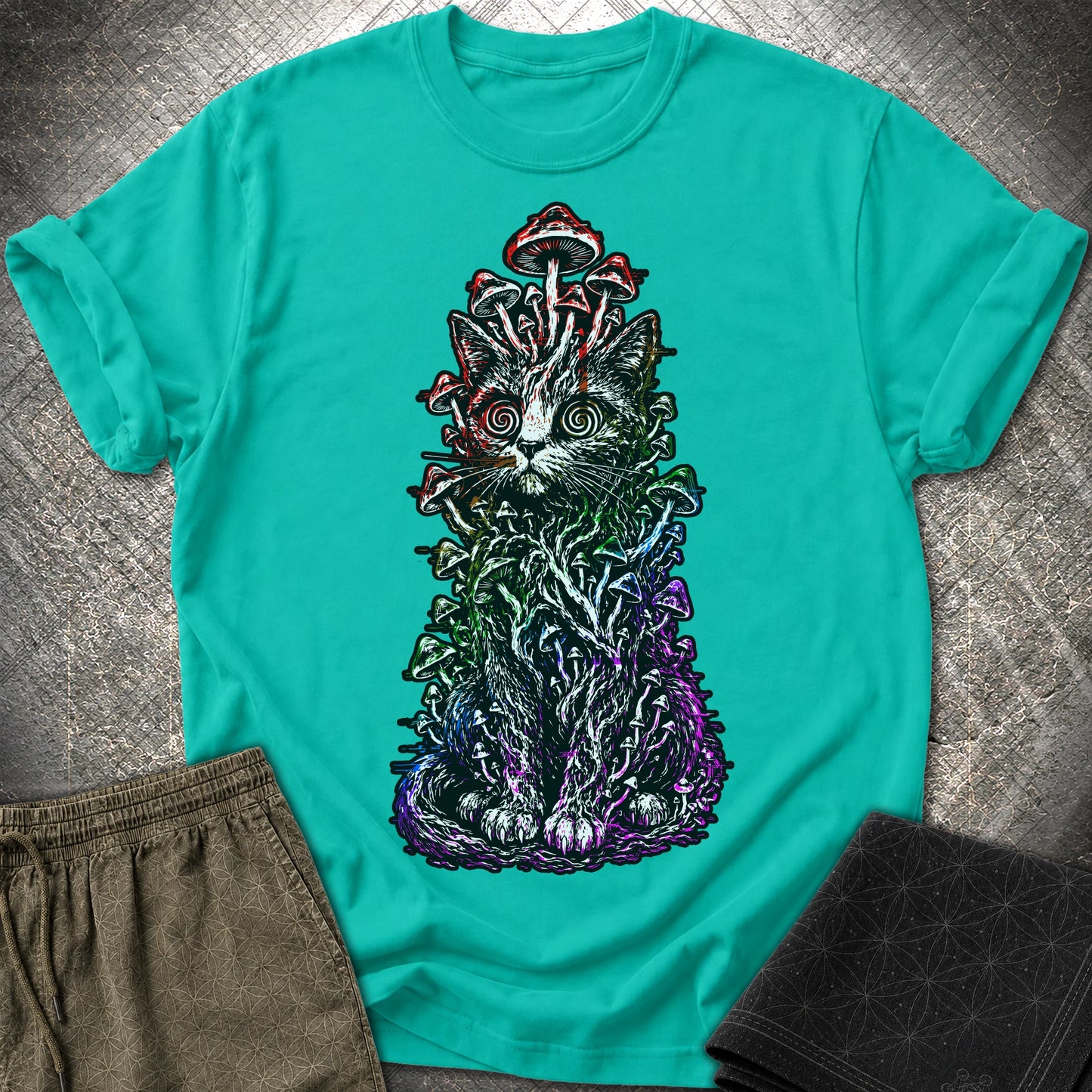 Trippy Mushroom Cat T-Shirt - Trippy Mushroom Cat T-Shirt - Jade Dome