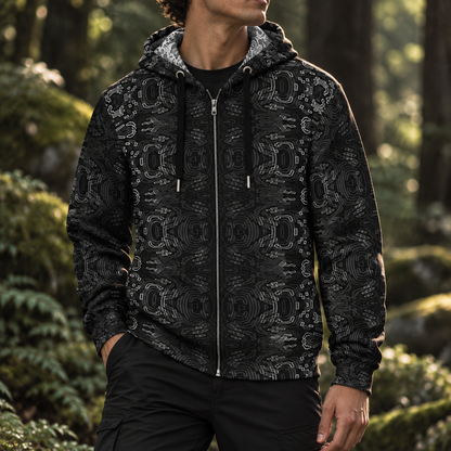 Geometric Wave Pattern Zip Hoodie