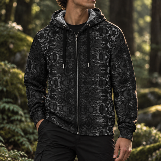Geometric Wave Pattern Zip Hoodie