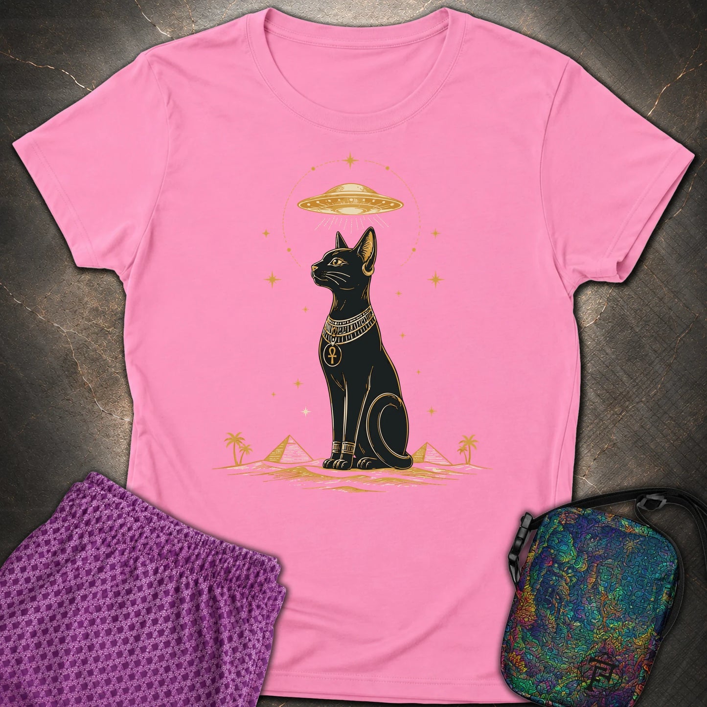 Celestial Cat Beneath the Starship - Celestial Cat Beneath the Starship Womens T-Shirt - Azalea