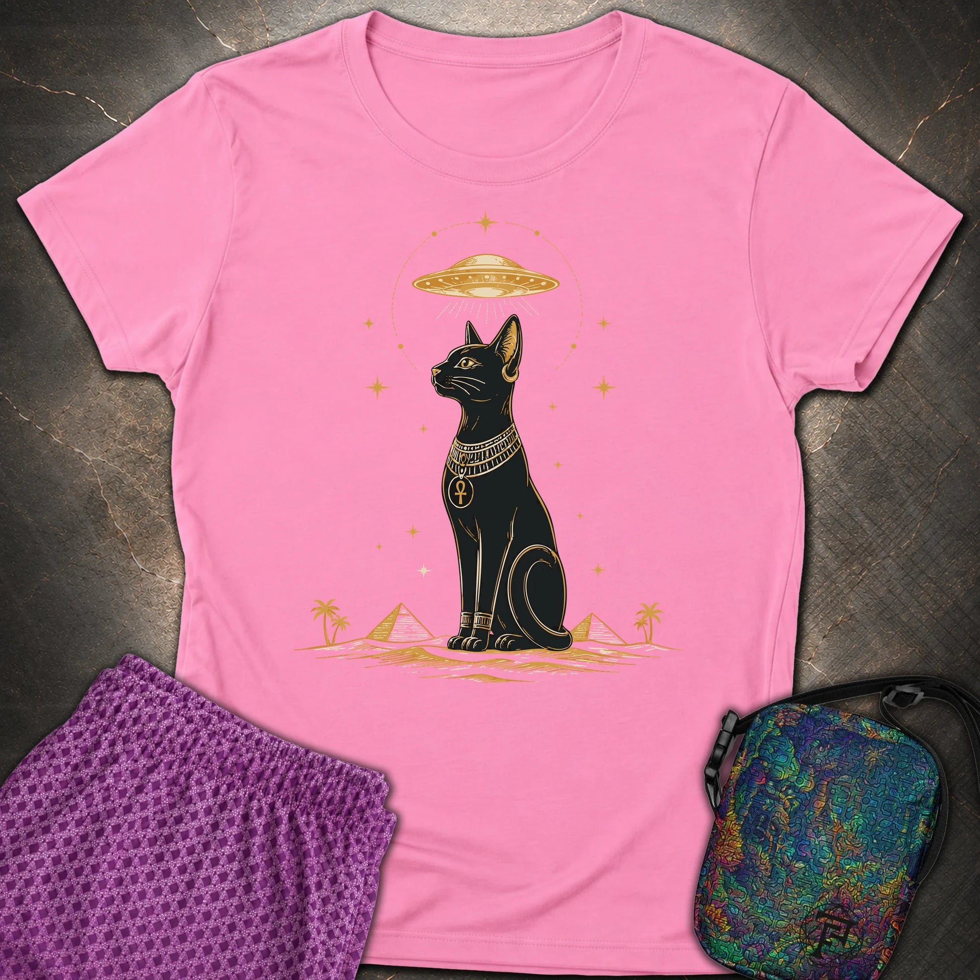 Celestial Cat Beneath the Starship - Celestial Cat Beneath the Starship Womens T-Shirt - Azalea