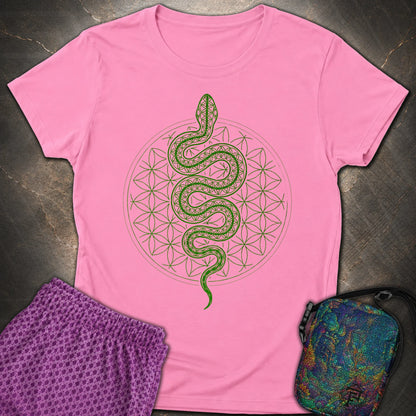 Flower of Life Serpent Womens T-Shirt - Flower of Life Serpent Womens T-Shirt - Azalea