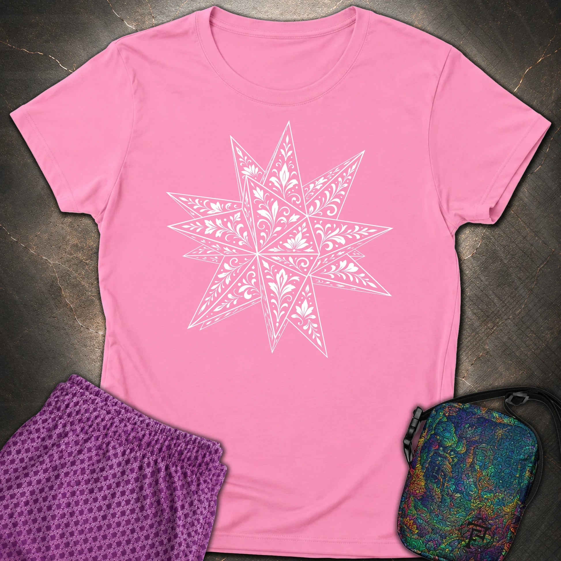 White Floral Stellated Dodecahedron - White Floral Stellated Dodecahedron Womens T-Shirt - Azalea