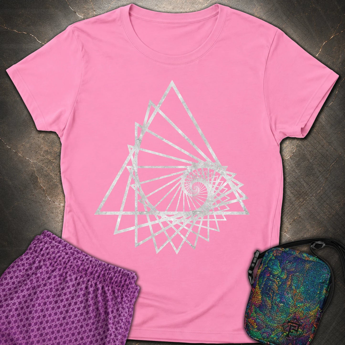 Spiralling Triangle Geometric T-Shirt - Spiralling Triangle Geometric Womens T-Shirt - Azalea