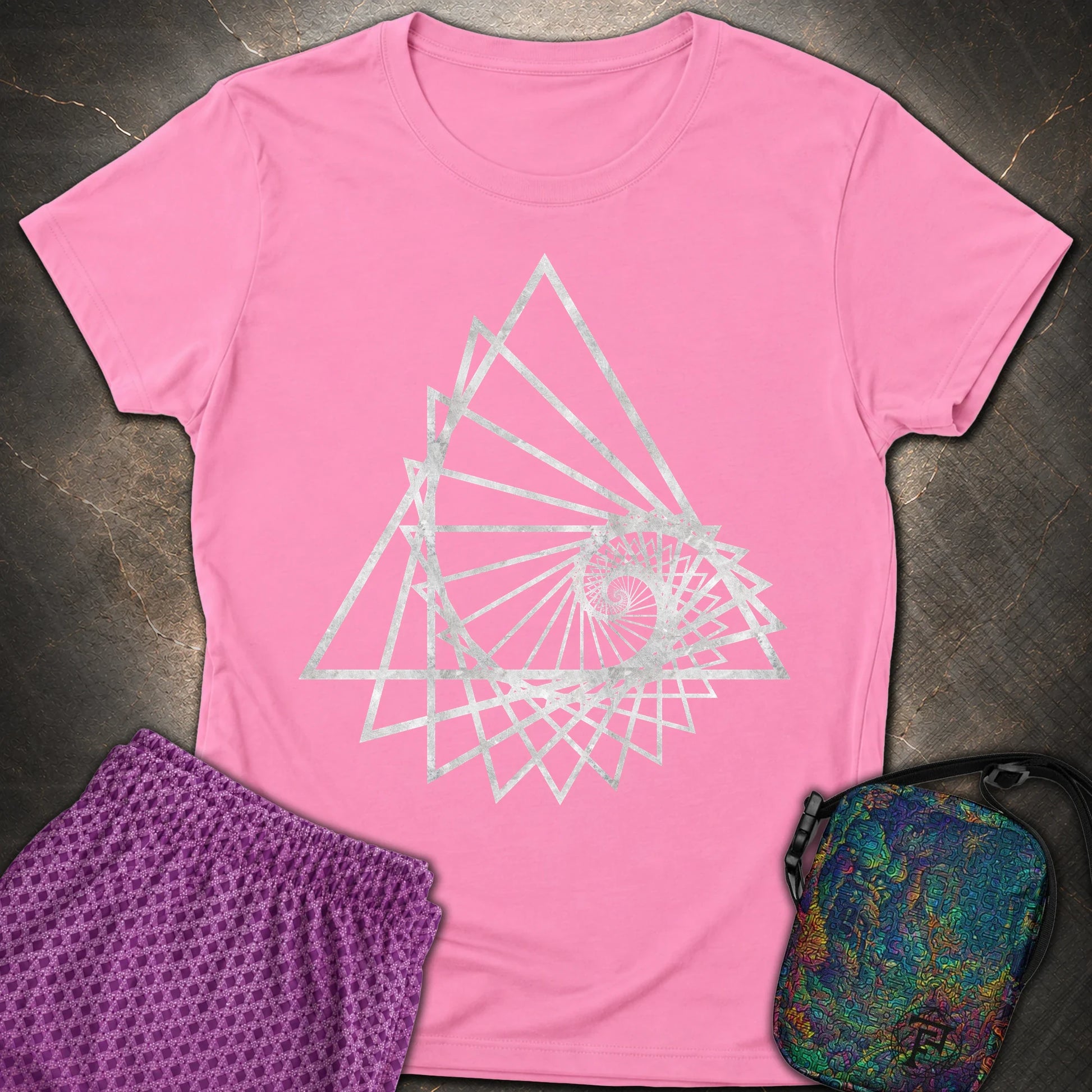 Spiralling Triangle Geometric T-Shirt - Spiralling Triangle Geometric Womens T-Shirt - Azalea