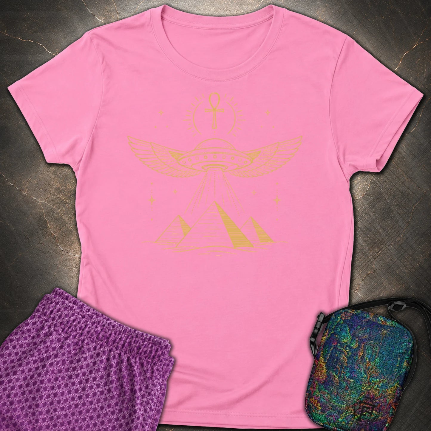 Winged Starship Over the Pyramids - Winged Starship Over the Pyramids Womens T-Shirt - Azalea