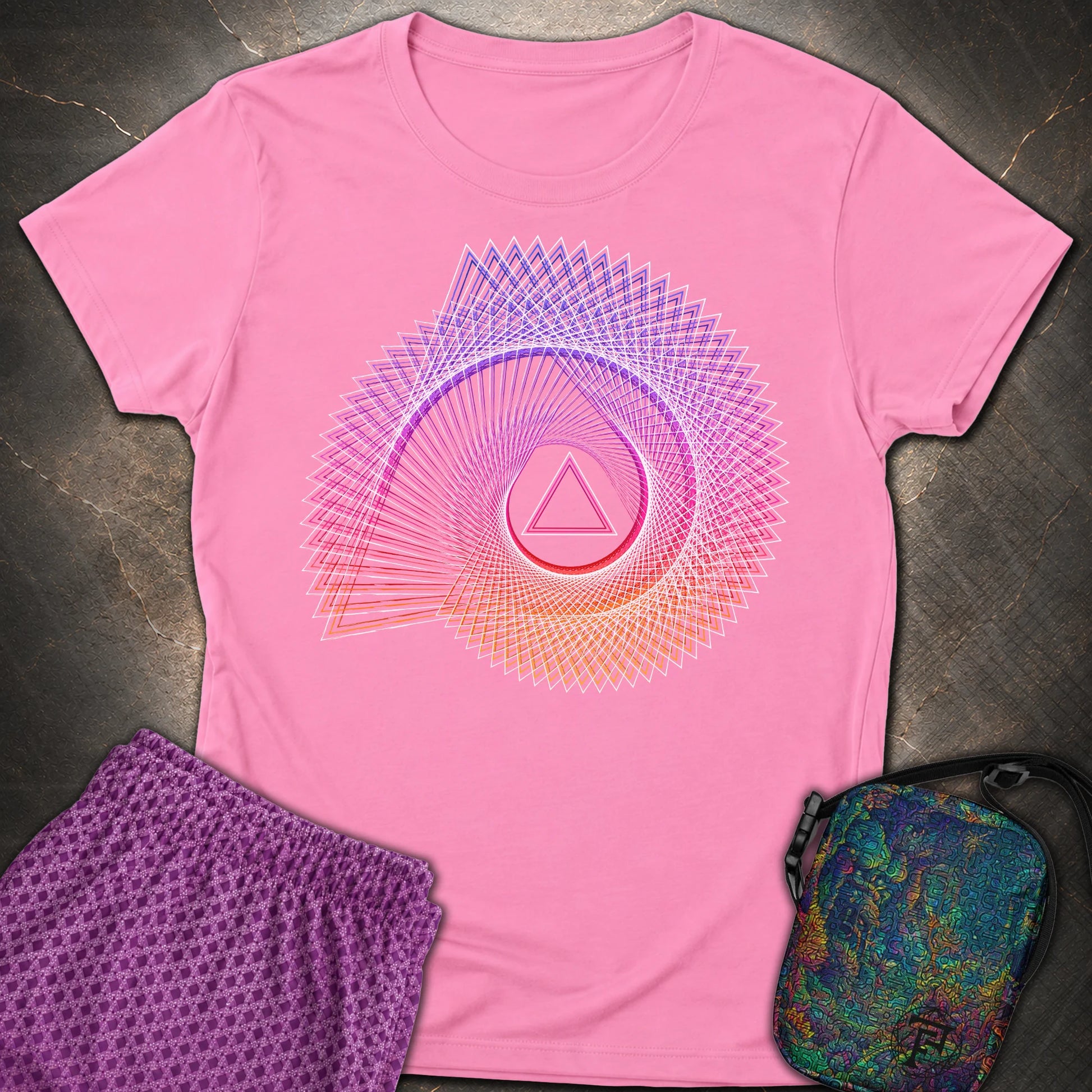 Spiralling Gradient Triangle - Spiralling Gradient Triangle Womens T-Shirt - Azalea