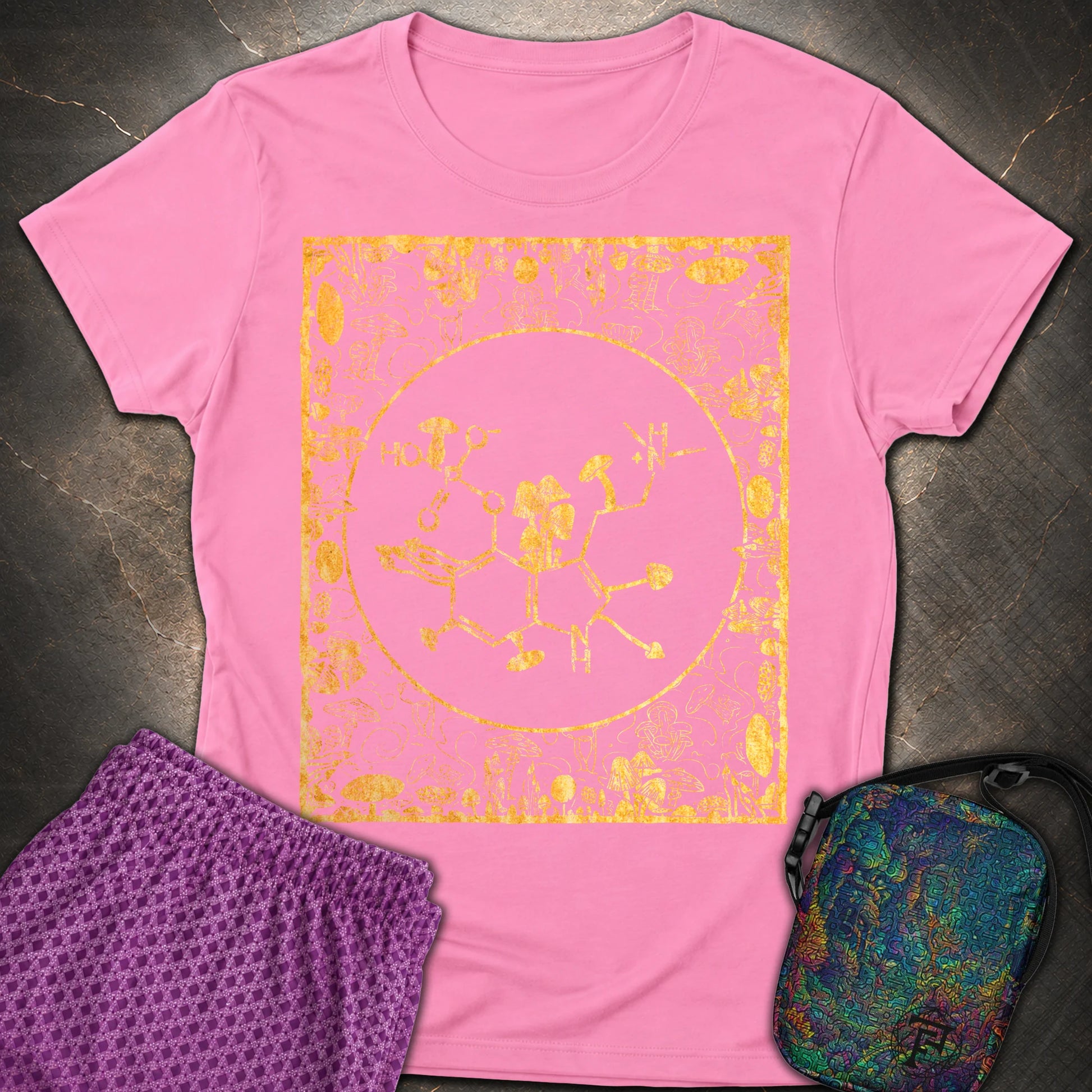 Psilocybin Molecule Mushroom Frame - Psilocybin Molecule Mushroom Frame Womens T-Shirt - Azalea
