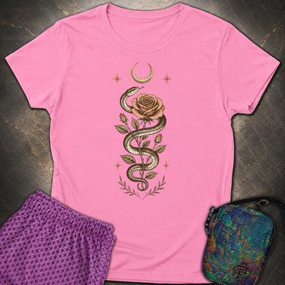 Snake Rose Moon - Snake Rose Moon Womens T-Shirt - Azalea