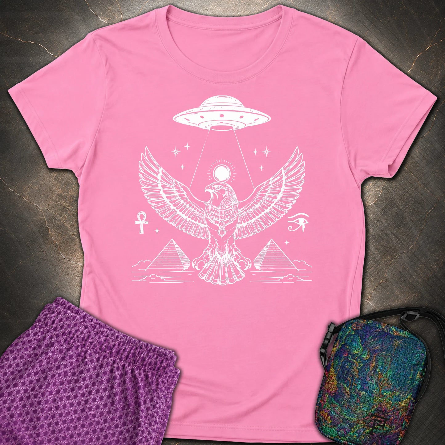 Solar Falcon Beneath the Starship - Solar Falcon Beneath the Starship Womens T-Shirt - Azalea
