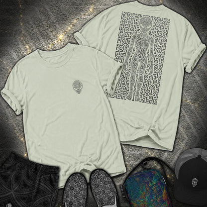 Psychedelic Distressed Alien 2 Sided Comfort T-Shirt - Psychedelic Distressed Alien 2 Sided Comfort T-Shirt - Bay