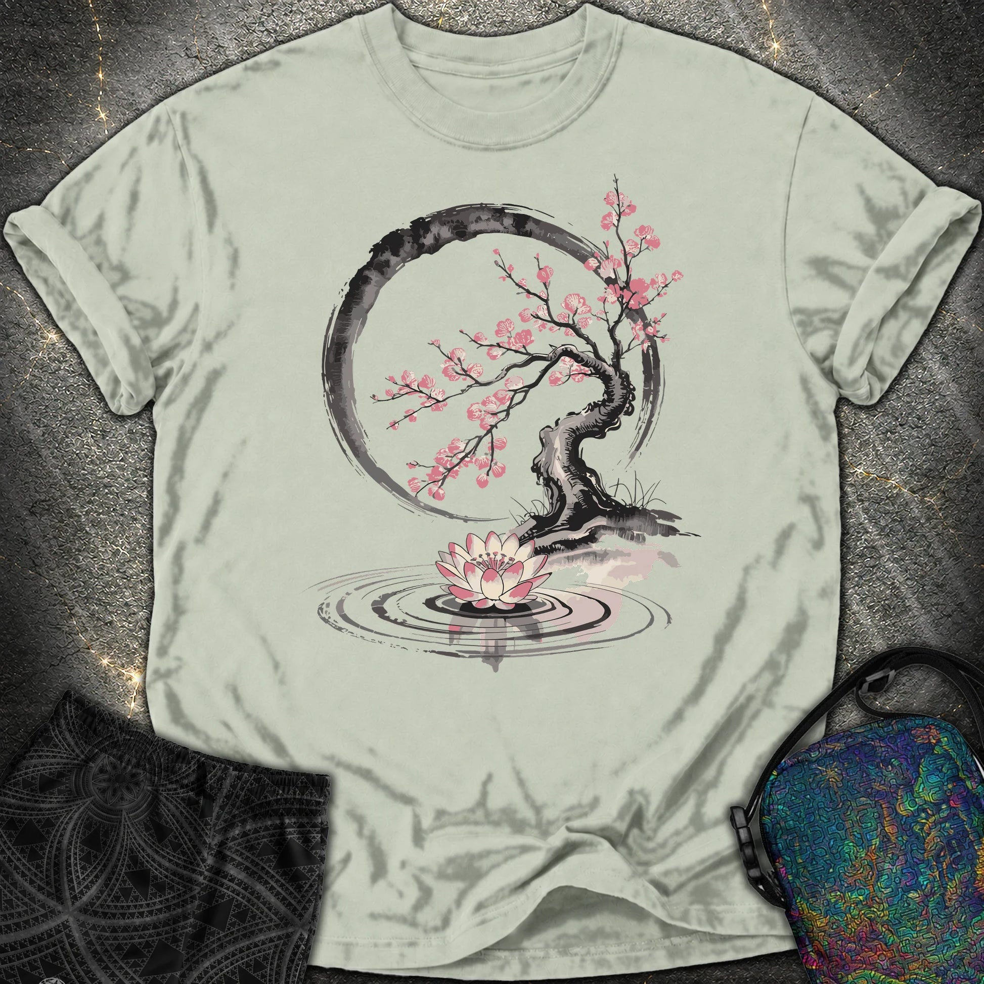 Cherry Blossom Lotus Zen Comfort T-shirt - Cherry Blossom Lotus Zen Comfort T-shirt - Bay