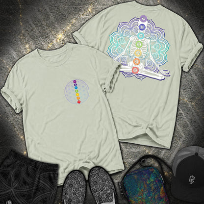 We Are One Meditating Skeleton 2 Sided T-Shirt - We Are One Meditating Skeleton 2 Sided Comfort T-Shirt - Bay