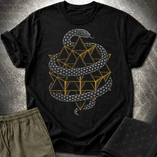 Serpent Tetrahedron Merkaba Geometry T-Shirt - Serpent Tetrahedron Merkaba Geometry T-Shirt - Black