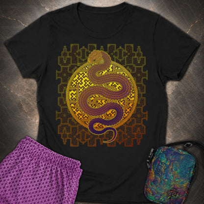 Shipibo Kene Cosmic Snake - Shipibo Kene Cosmic Snake Women's T-Shirt - Black