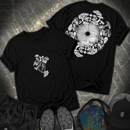 Mushroom Heart Mushroom Iris 2 Sided Comfort T-Shirt - Mushroom Heart Mushroom Iris 2 Sided Comfort T-Shirt - Black