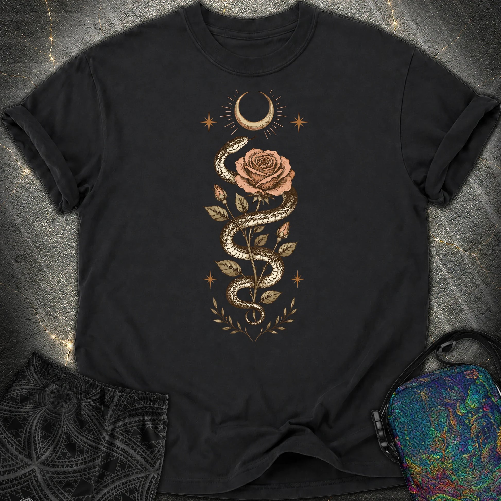 Snake Rose Moon - Snake Rose Moon Comfort T-Shirt - Black