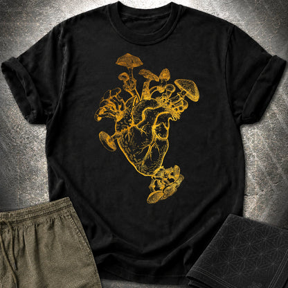 Mushroom Heart Gold T-Shirt - Mushroom Heart Gold T-Shirt - Black