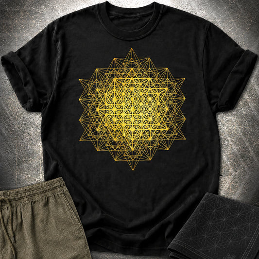 64 Tetrahedron Metatron Grid T-Shirt - 64 Tetrahedron Metatron Grid T-Shirt - Black