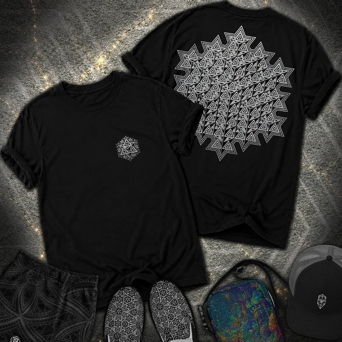 Sacred Silver Merkaba 2 Sided Comfort T-Shirt - Sacred Silver Merkaba 2 Sided Comfort T-Shirt - Black