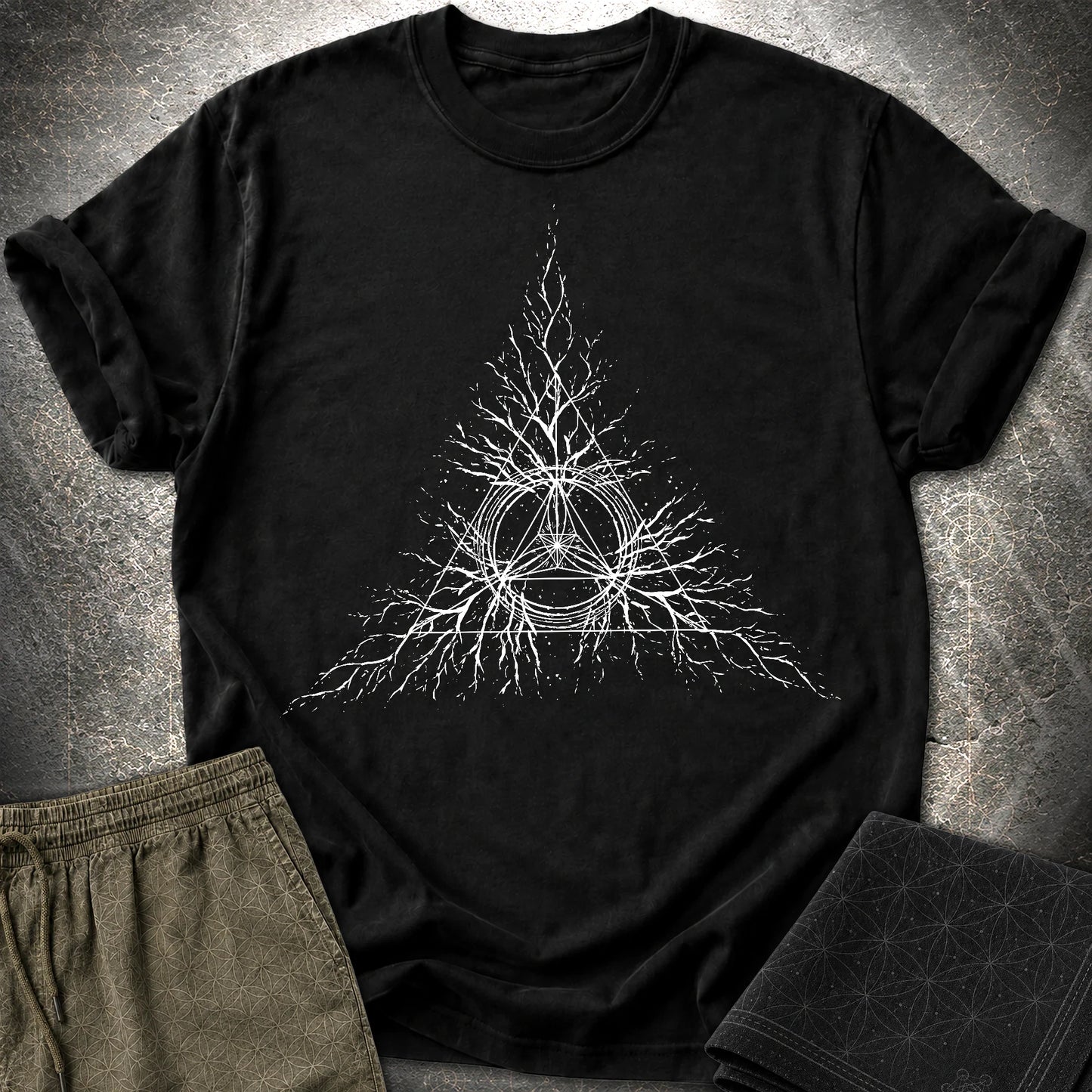 Sacred Geometry Roots T-Shirt, Spiritual Growth Shirt, Triangle Symbol Graphic Tee - Sacred Geometry Roots T-Shirt, Spiritual Growth Shirt, Triangle Symbol Graphic Tee - Black