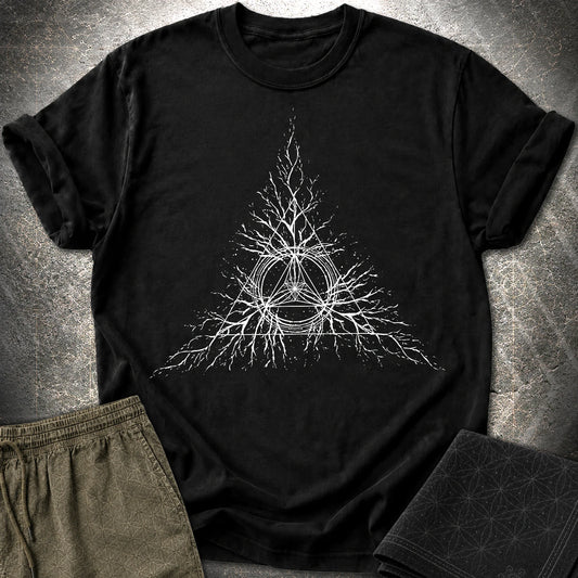 Sacred Geometry Roots T-Shirt, Spiritual Growth Shirt, Triangle Symbol Graphic Tee - Sacred Geometry Roots T-Shirt, Spiritual Growth Shirt, Triangle Symbol Graphic Tee - Black