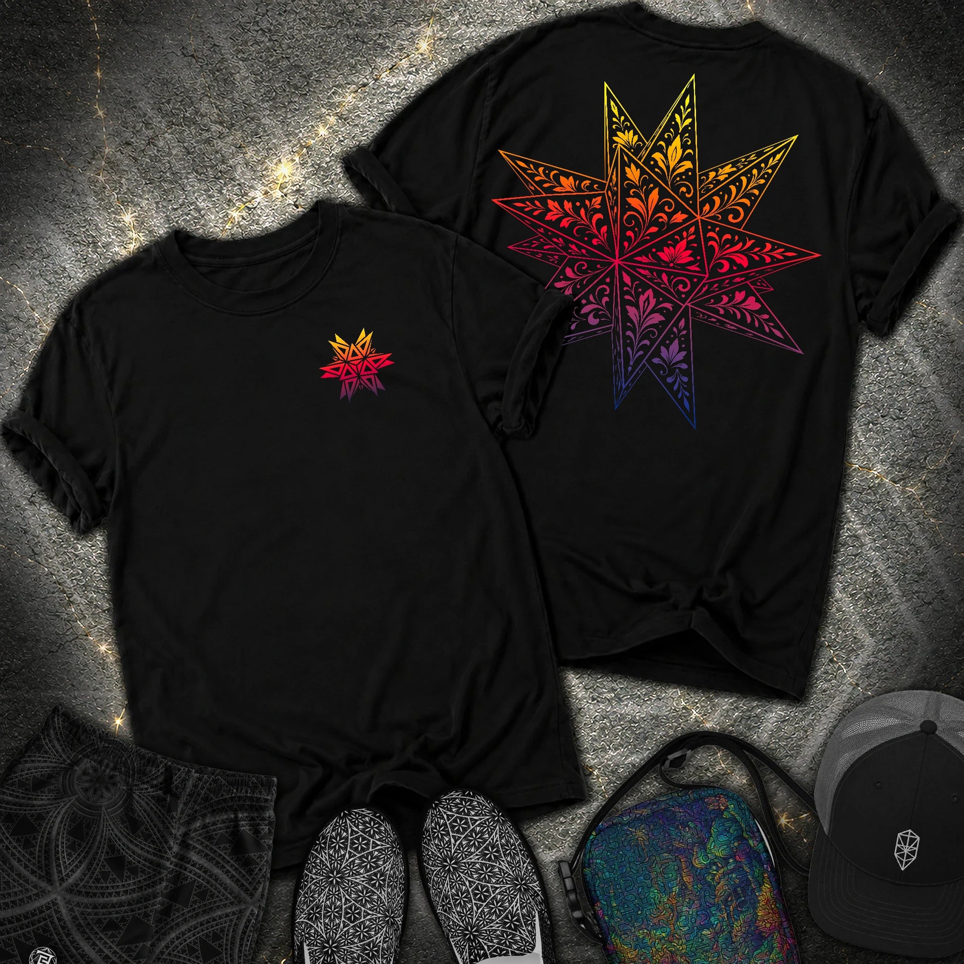 Colorful Stellated Dodecahedron 2 Sided Comfort T-Shirt - Colorful Stellated Dodecahedron 2 Sided Comfort T-Shirt - Black