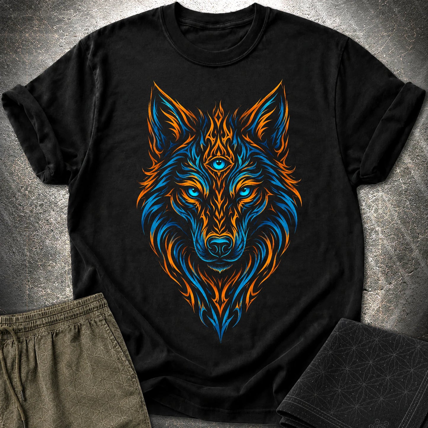Mystic Tribal Wolf T-Shirt - Mystic Tribal Wolf T-Shirt - Black