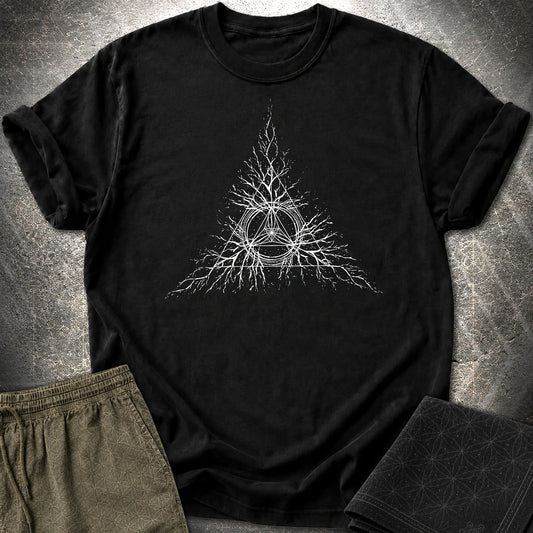 Sacred Geometry Roots T-Shirt, Spiritual Growth Shirt, Triangle Symbol Graphic Tee - Sacred Geometry Roots T-Shirt, Spiritual Growth Shirt, Triangle Symbol Graphic Tee - Black